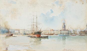 195. Myles Birket Foster, Ships in front of Södermalm, Stockholm.
