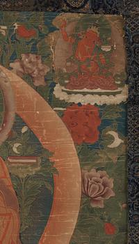 A finely painted Tibeto-Chinese thangka portraying Tsong Khapa, 18th/early 19th century.