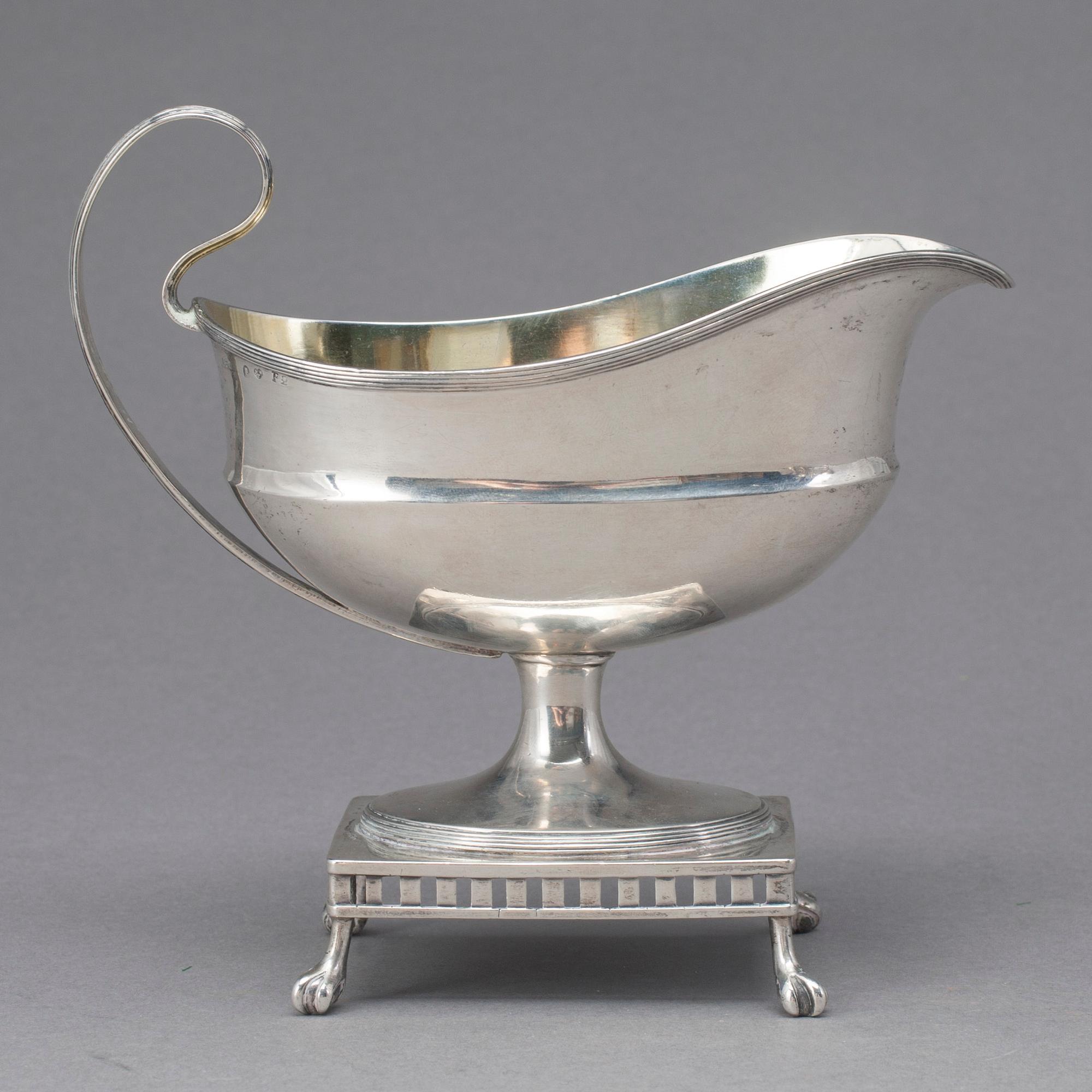 GRÄDDKANNA, silver, gustaviansk,oidentifierad mästarstämpel, Stockholm 1797. Vikt ca 241 gram.