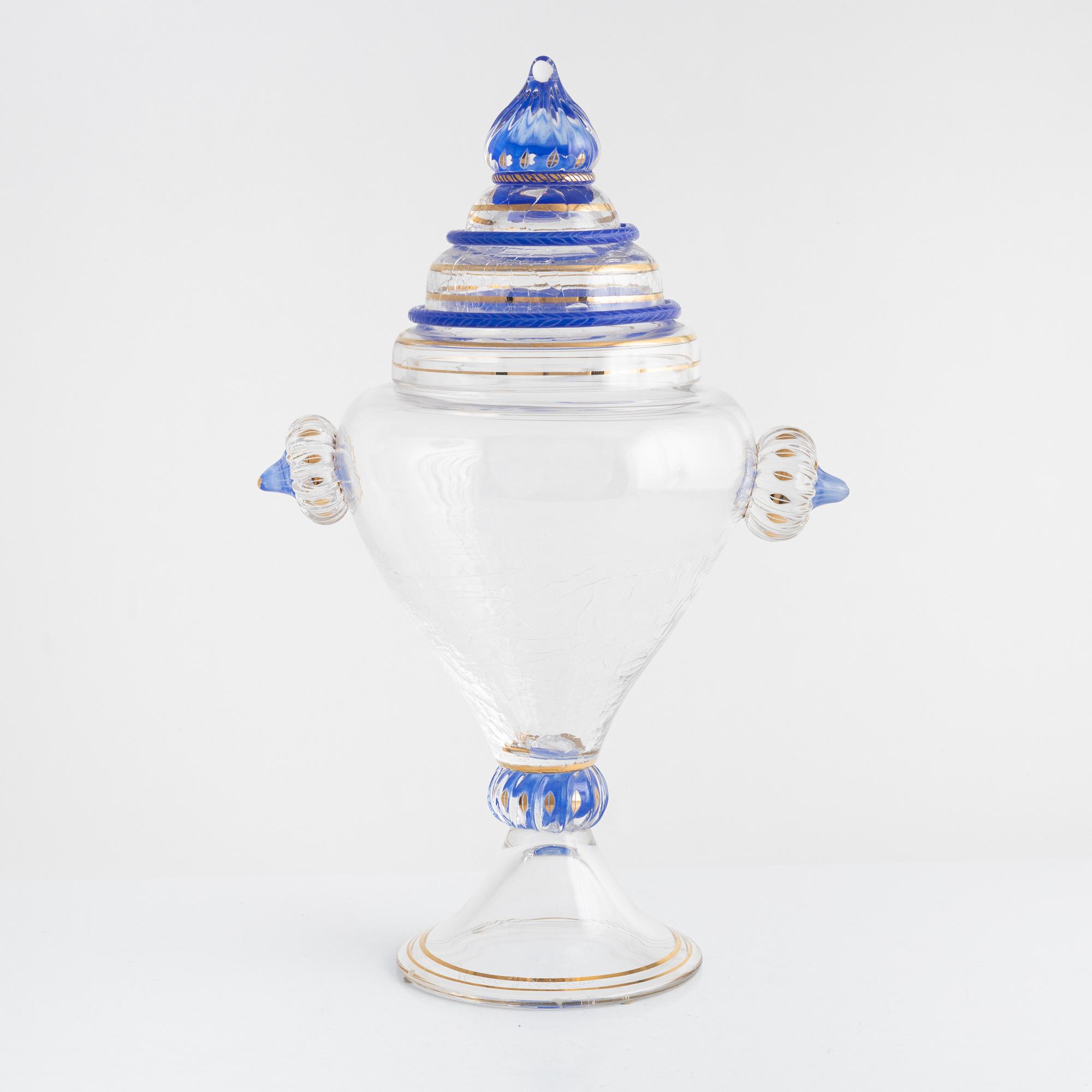 Monica Backström, a lidded glass cup, Kosta Boda, Sweden, numbered 1/25.