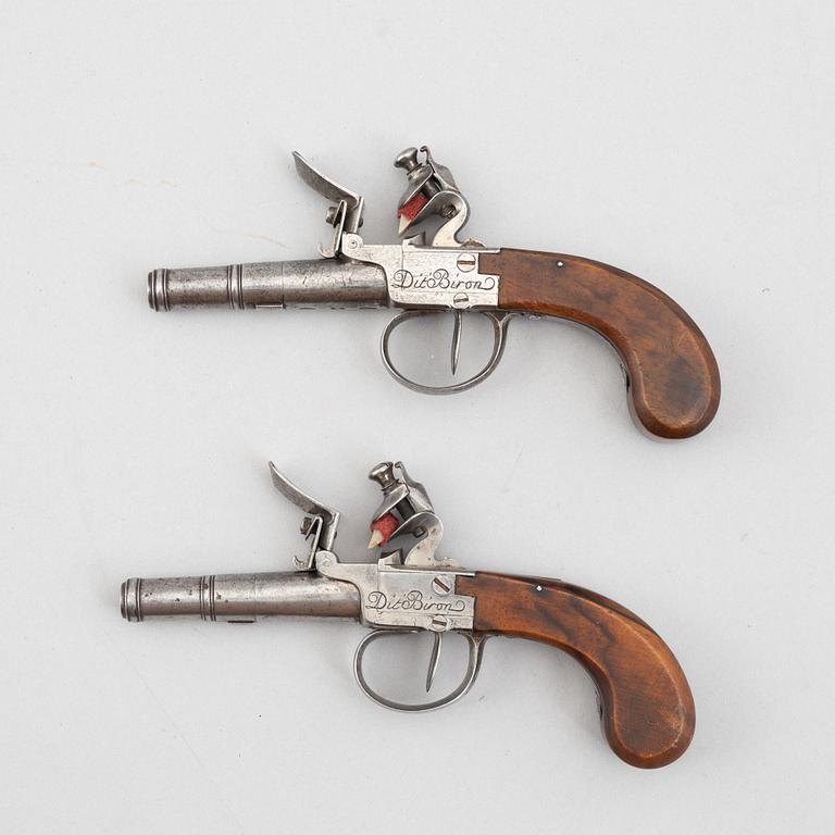 Flintlock pistols, a pair, signed Lambert Dit Biron, Liège circa 1800.