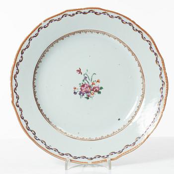 A set of five famille rose plates and four soup plates, Qing dynasty, Qianlong (1736-95).