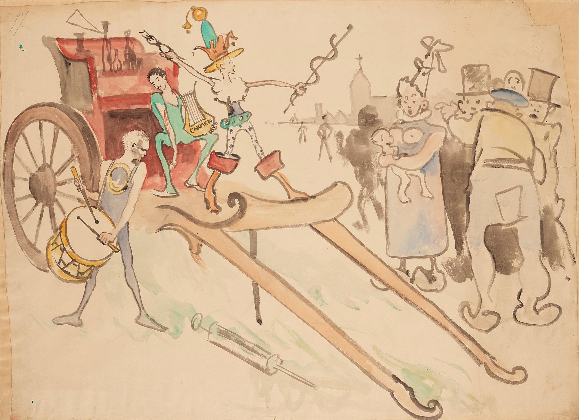 Carl Larsson, utförd 1884. Akvarell och kol på papper uppklistrad på duk.