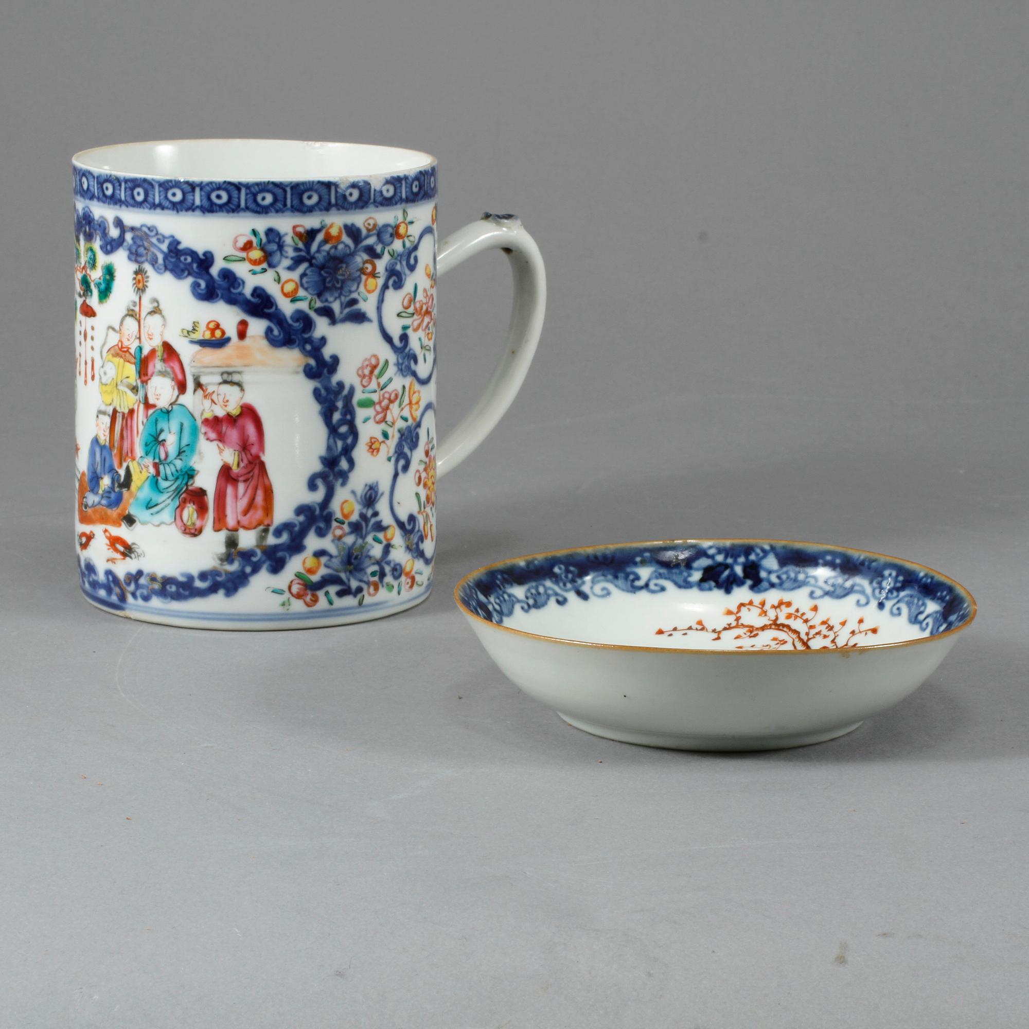 MUGG samt UNDERFAT, porslin, Kina, 1700-tal.