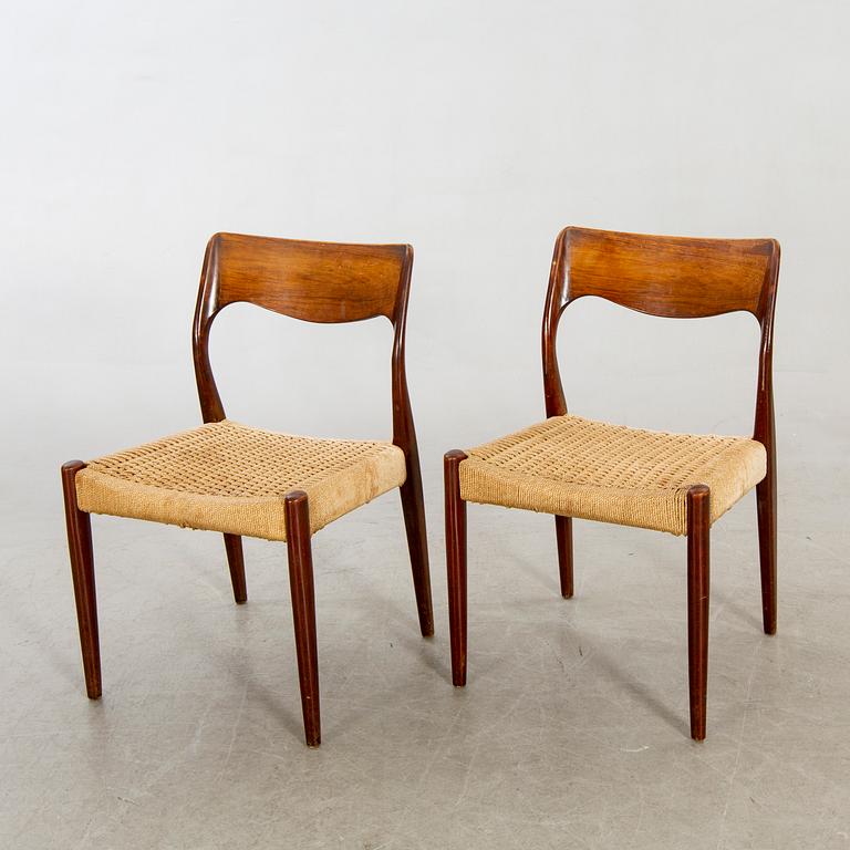 Niels Otto Møller, a pair of chairs  "model 77", J.L. Møllers Møbelfabrik, Denmark, 1960s.
