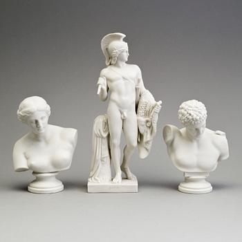 A PARIAN FIGURE AND A PAIR OF BUSTS, Gustafsberg ca 1900.