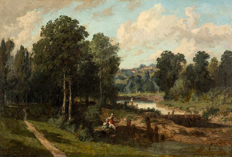 Louis Boulanger, Summer Landscape with Fisherman.