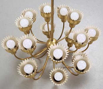 Hans Bergström, an eighteen armed 'Beehive' brass chandelier, Ateljé Lyktan, Swedish Modern, 1940-50's.