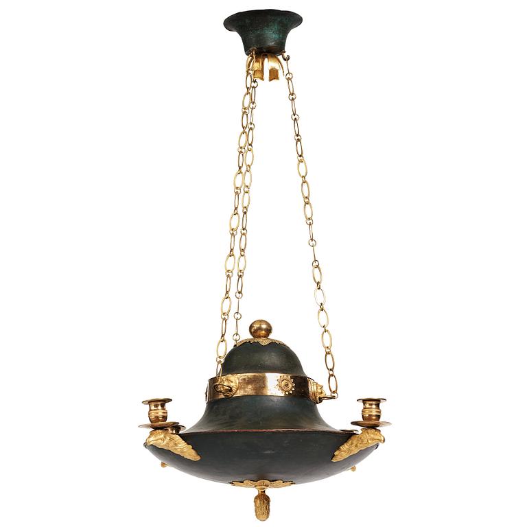 A Swedish Empire 19th century four-light hanging-lamp.