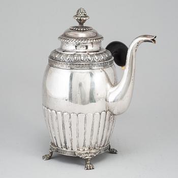 A silver coffee pot by Gustaf Folcker, Stockholm 1831.
