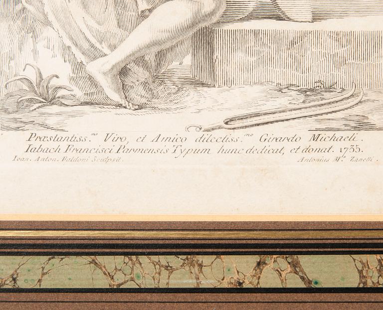 GRAVYRER, 2 st, kopparstick, efter Giovanni Antonio Faldoni, 1800-tal.