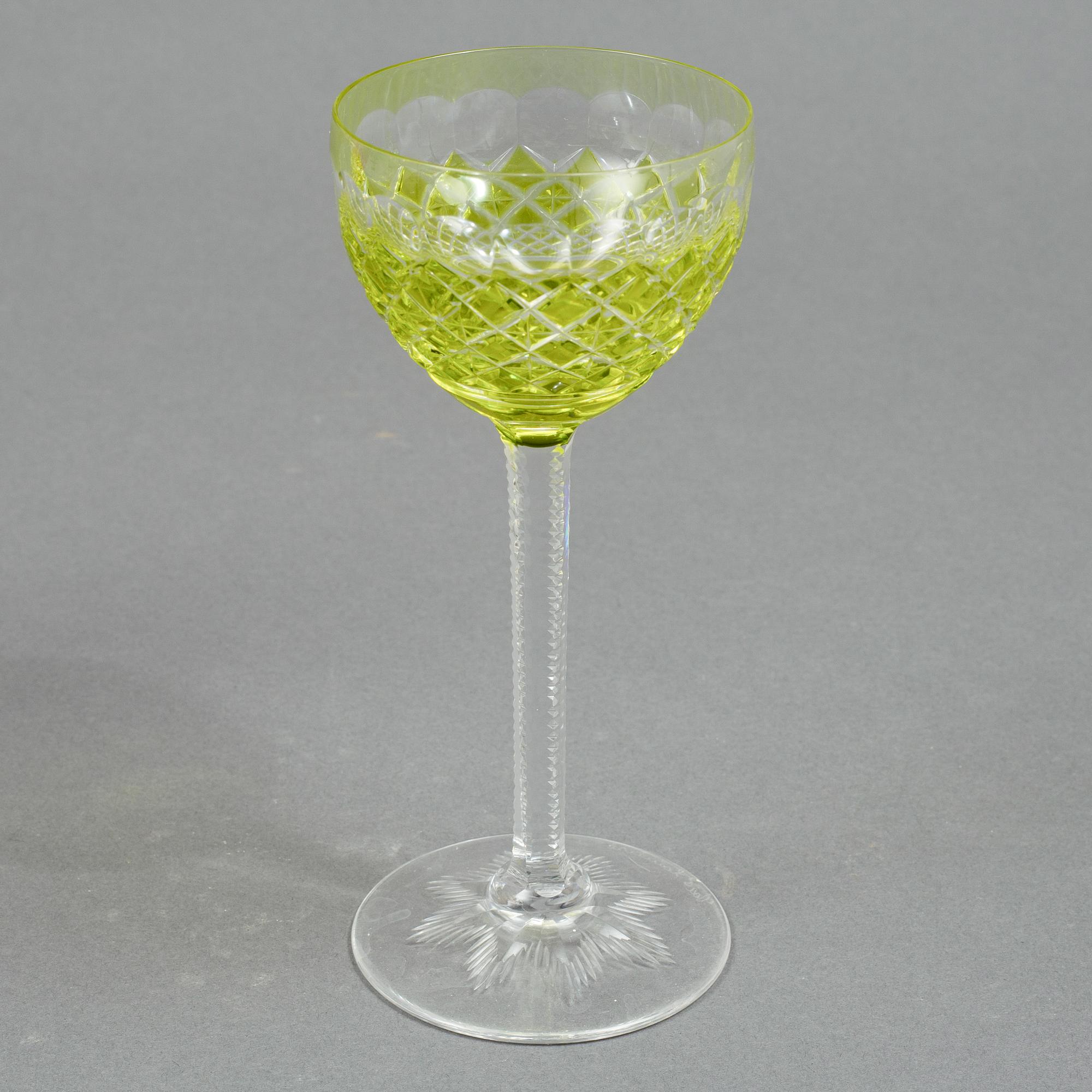 Eleven wine glasses, Bohemian style, 20th Century.