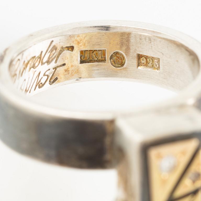 Jan-Christer Lundqvist, ring, sterling silver and gold with brilliant-cut diamonds, Skövde.