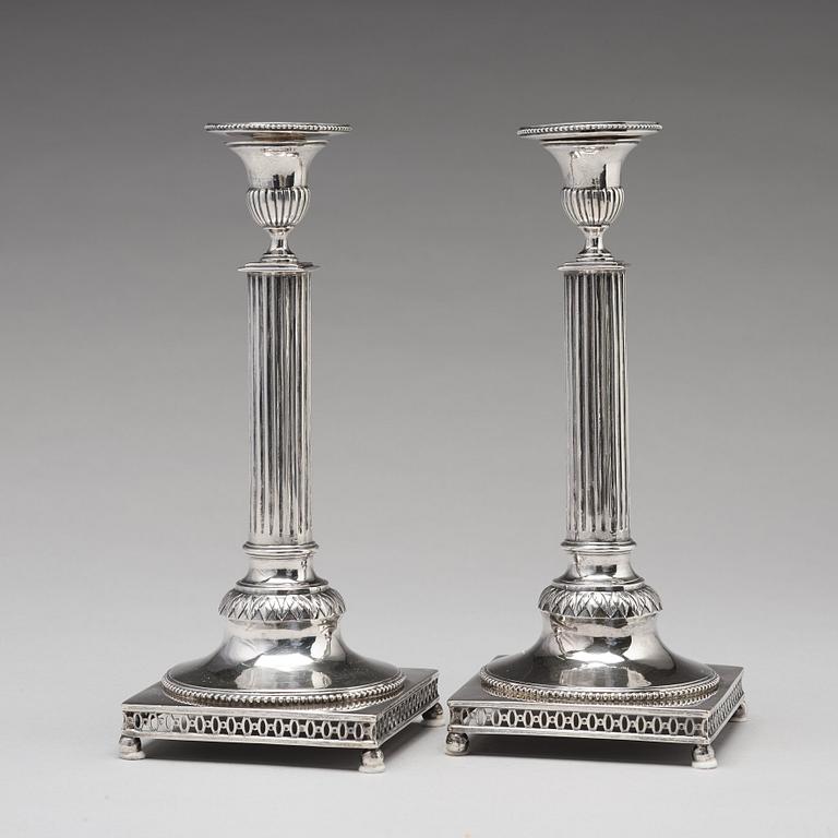 A pair of Swedish 18th century silver candlesticks, mark of Petter Eneroth, Stockholm 1795.