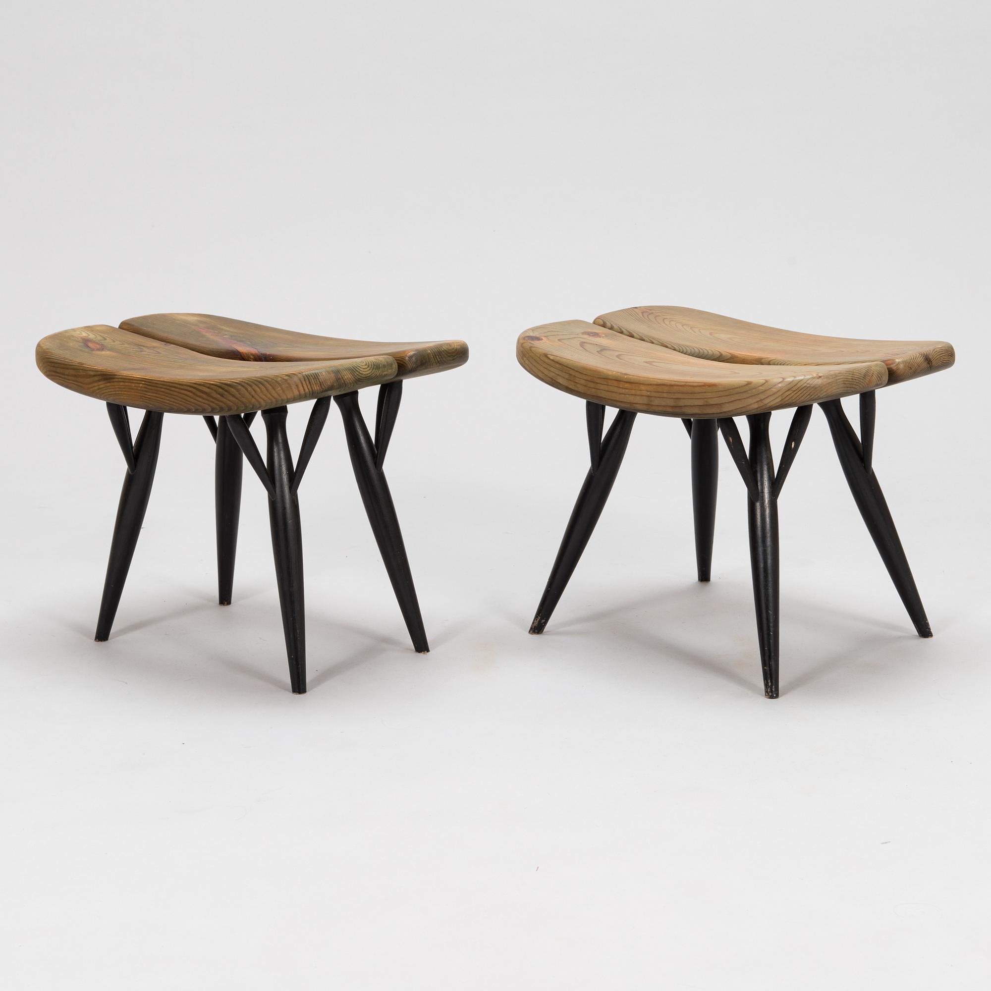 Ilmari Tapiovaara, a pair of mid-20th century 'Pirkka' stools for Laukaan Puu.