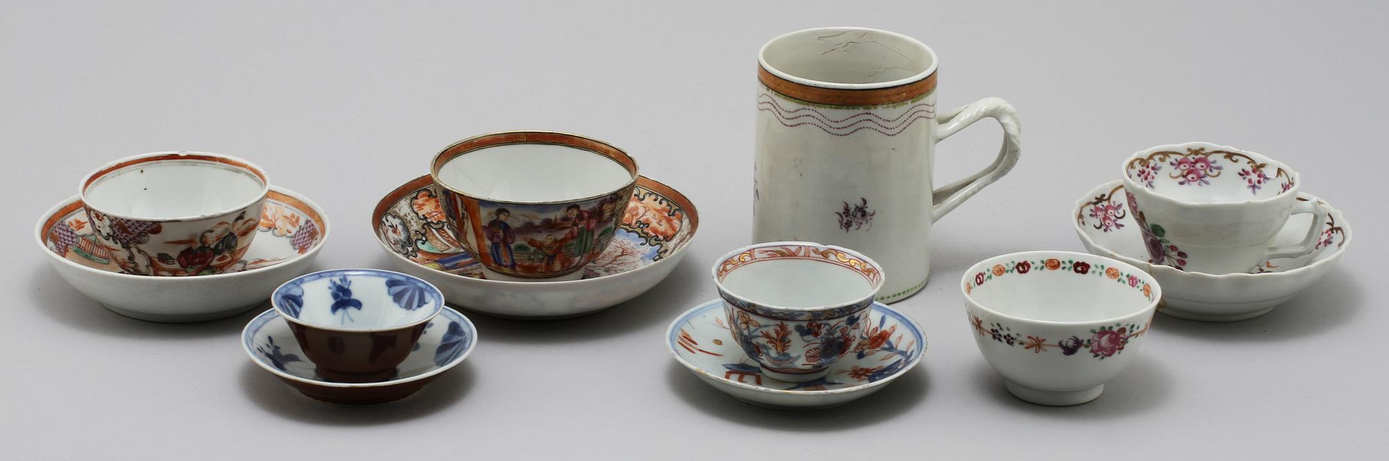 PARTI PORSLIN, 7 delar, Kina, 1700/1800-tal.