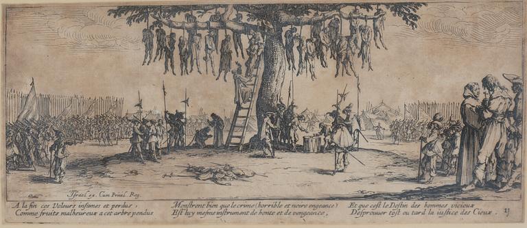 JACQUES CALLOT, the complete set of 18 etchings, 1633, second and third state mixed in the set.