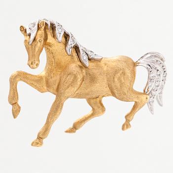 An 18K gold brooch, horse, set with diamonds totalling approx 0.08 ct.