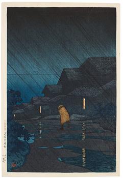 KAWASE HASUI (1883-1957), färgträsnitt. Japan, "Night Rain".