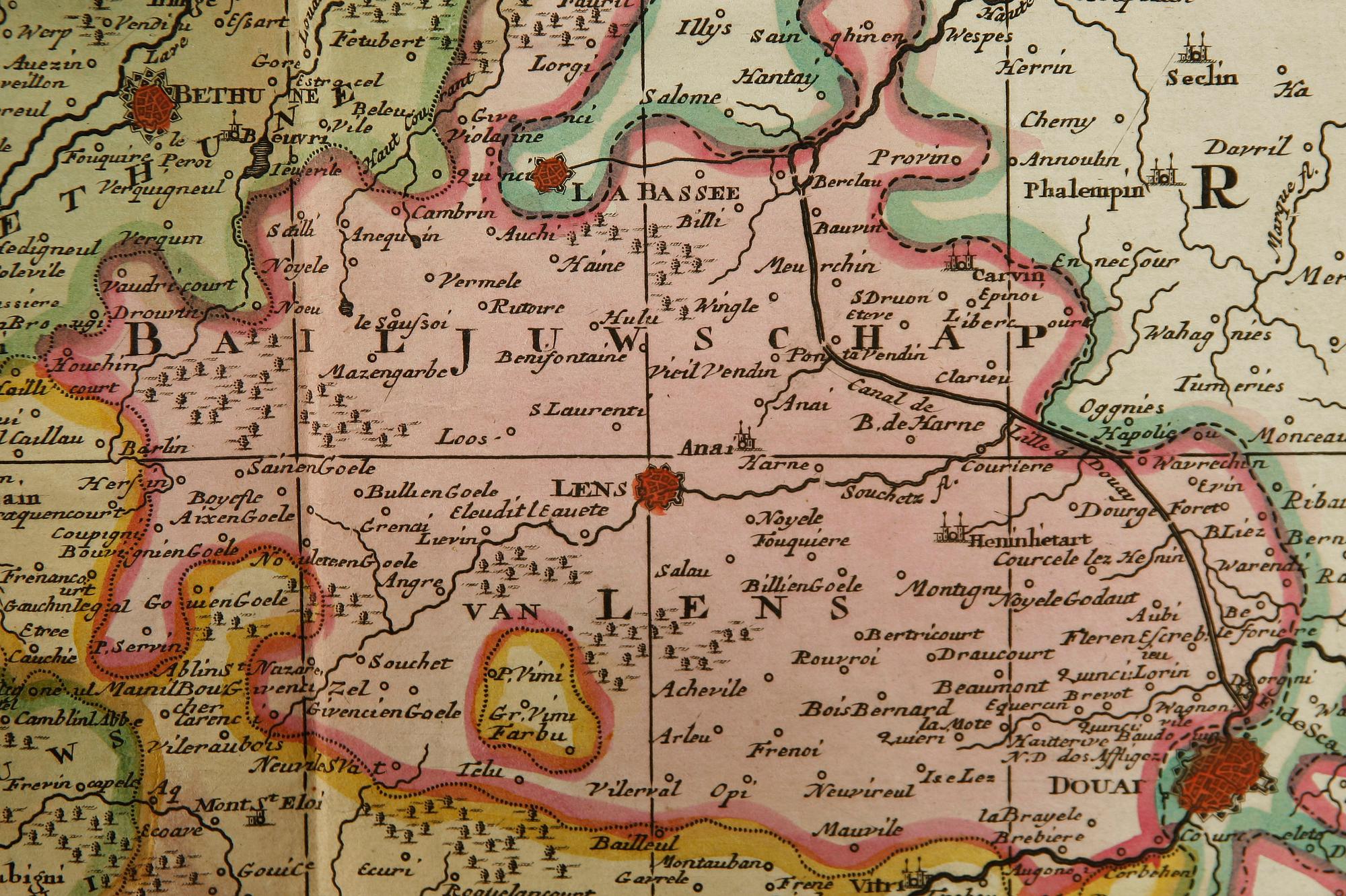 KARTA, kolorerad. "Artesiae Comitatus". 1700-tal.