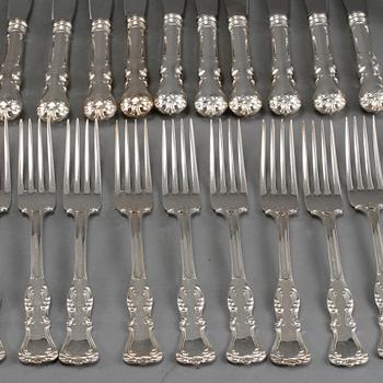 BESTICKSERVIS, 48 delar, silver, "Prins Albert", GAB, Stockholm, 1900-talets tredje kvartal, vikt ca 1870 gram.