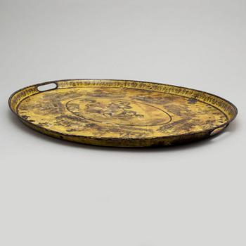 AN OVAL TIN TRAY, 19TH CENTURY.