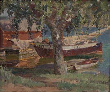 SANTERI SALOKIVI, BOATS BY THE SHORE.