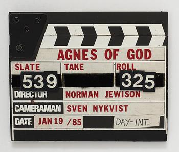 CLAPPER BOARD from the movie "Agnes of God", USA 1985. Director: Norman Jewison.