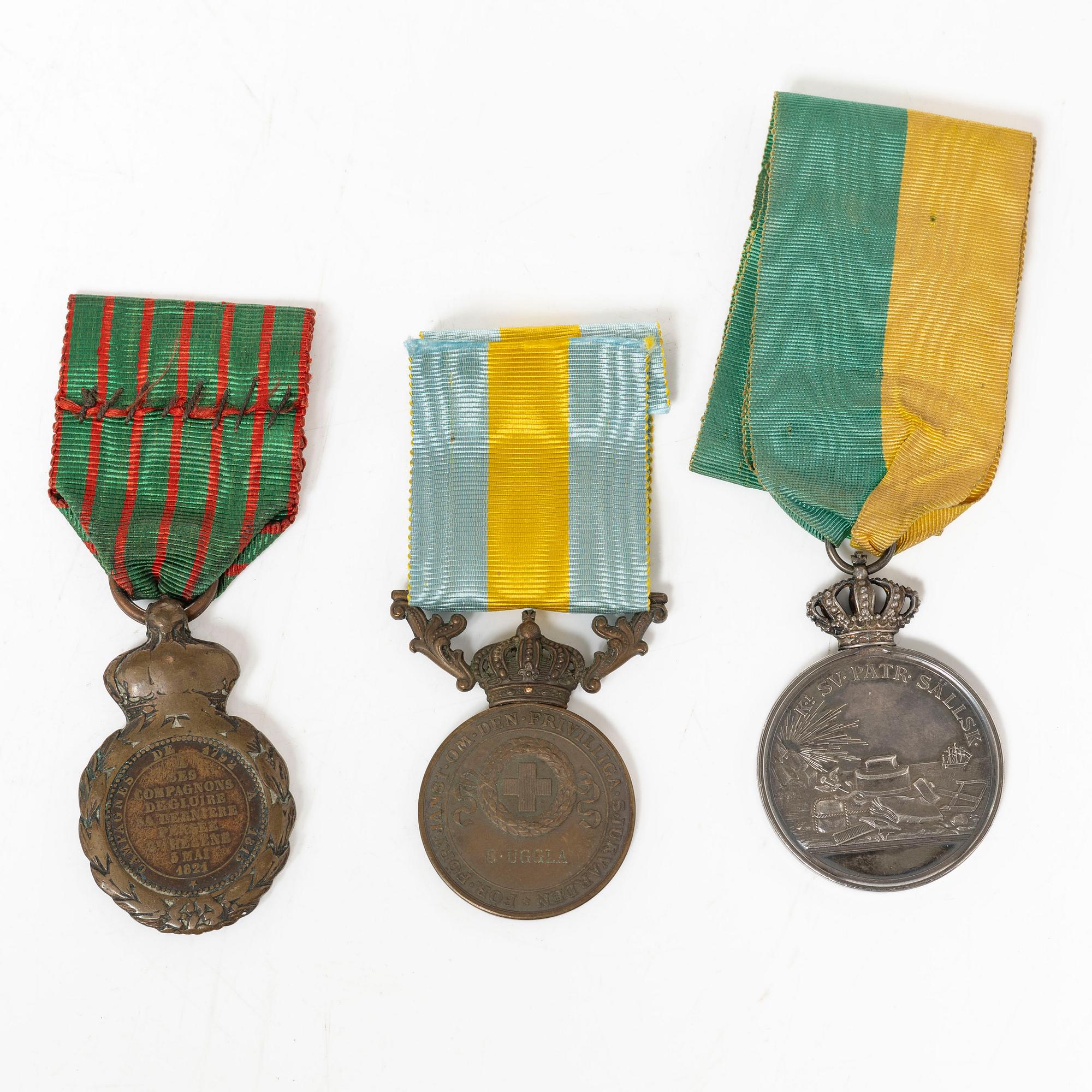 Medals and badges, 12 pcs, Sweden, Germany, and France.
