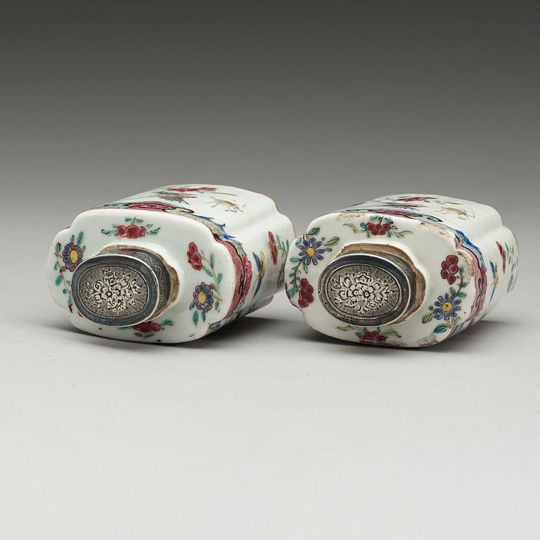 A pair of famille rose tea caddys, Qing dynasty, Qianlong (1736-95).