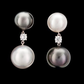 964. A pair of cultured Tahiti and South sea pearl earrings.