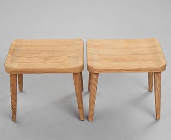 Axel Einar Hjorth, attributed to, a pair of stained pine stools, Nordiska Kompaniet, Sweden 1930's.