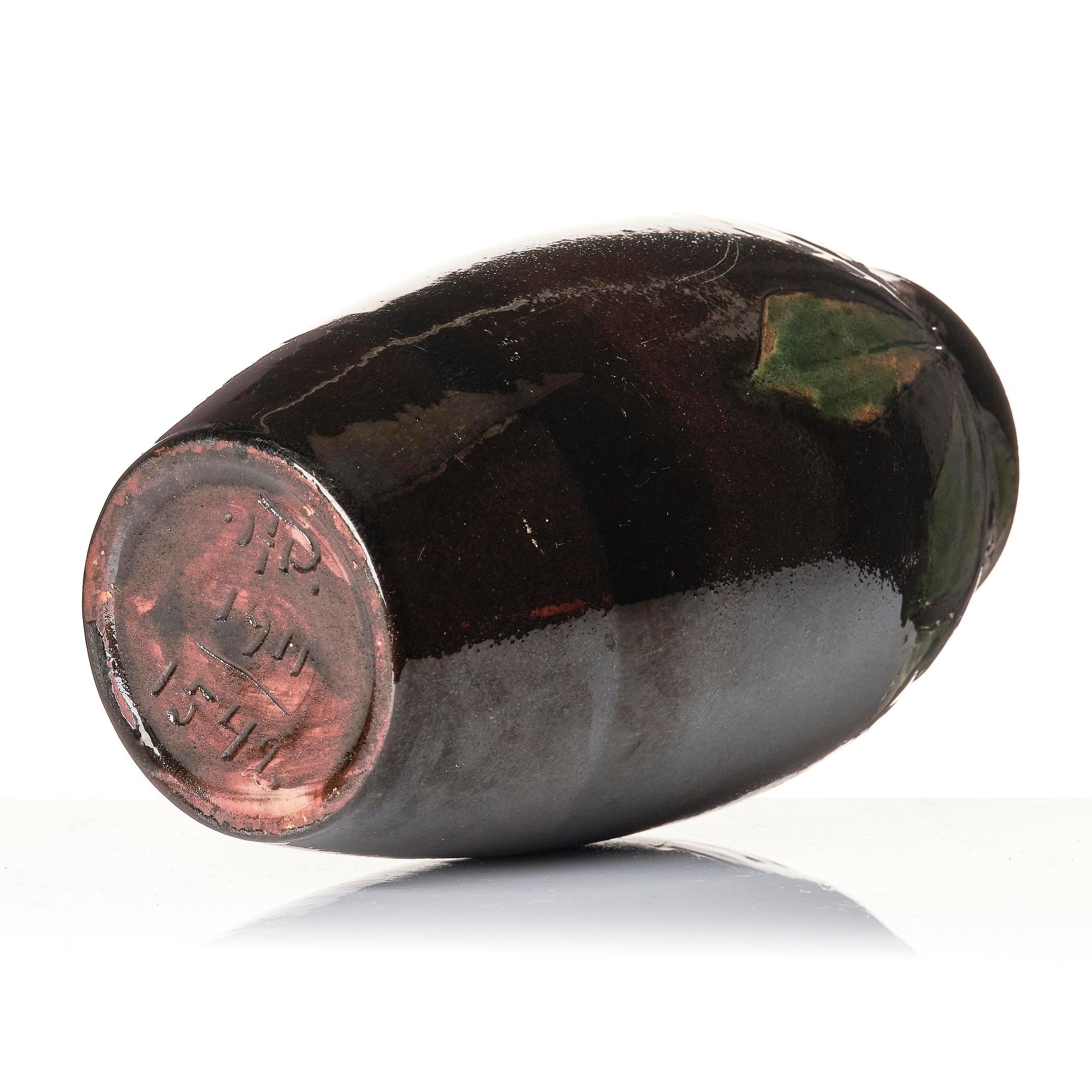 Hilma Persson-Hjelm, a glazed earthenware art nouveau vase, executed in her own studio, Arvika 1911. No 1542.