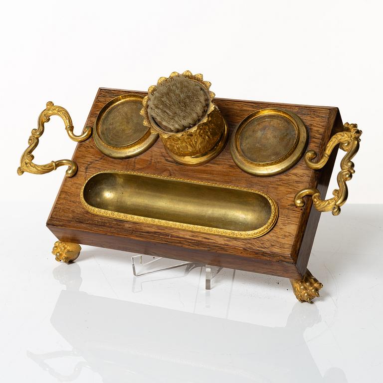 A French late Empire ormolu and cut-glass writing stand, ca 1830.