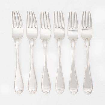 Six Swedish 18th century silver forks, marks of Mikael Nyberg, Stockholm 1791.