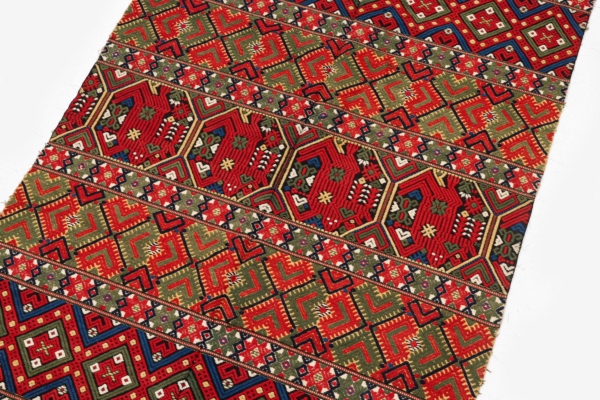 A flat-weave (krabbasnår) bed cover, c. 215 x 118 cm, South-West Scania, dated 1844.