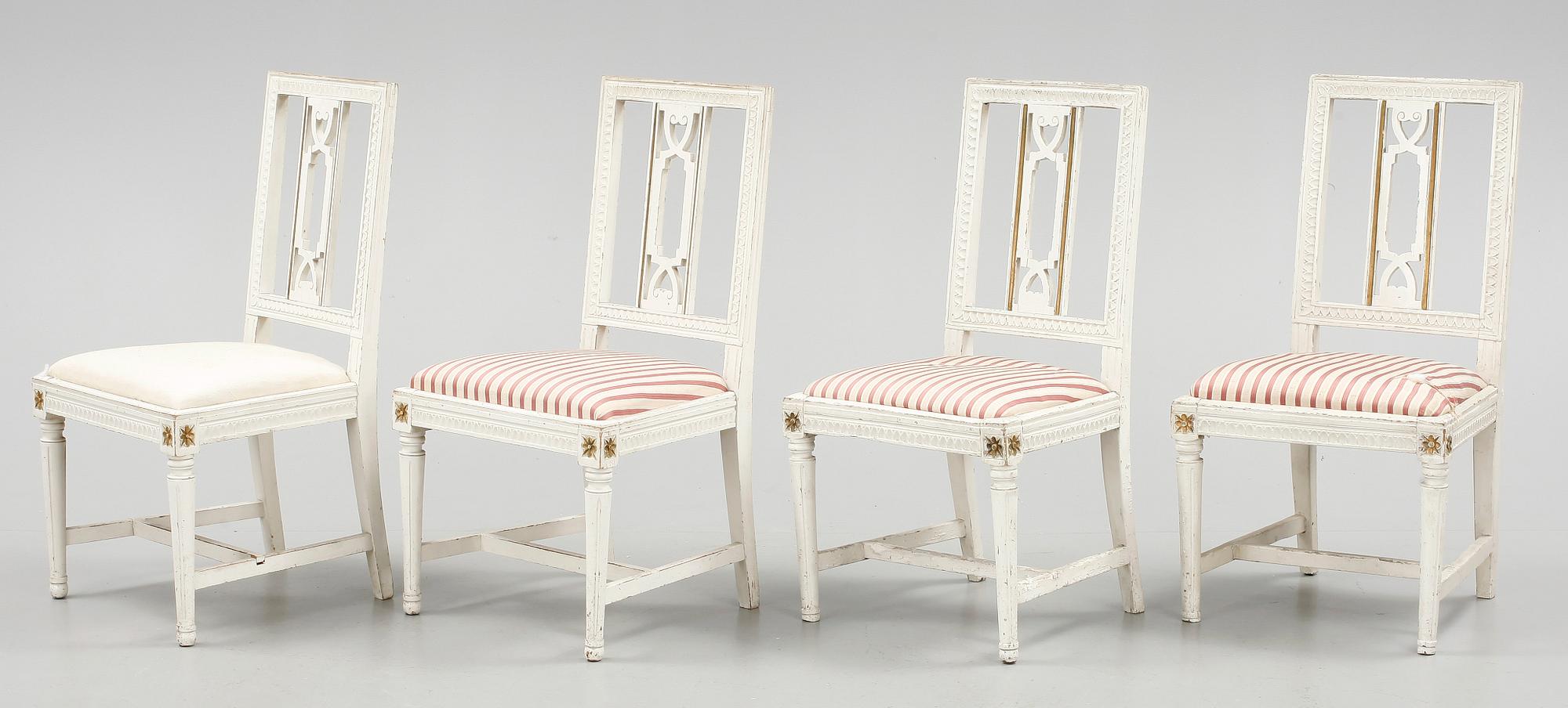 STOLAR, 2+2 stycken, gustavianska samt gustaviansk stil, 1800/1900-tal.