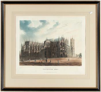 FÄRGLITOGRAFI, "Westminster Abbey", J Stadler, 1800-tal.