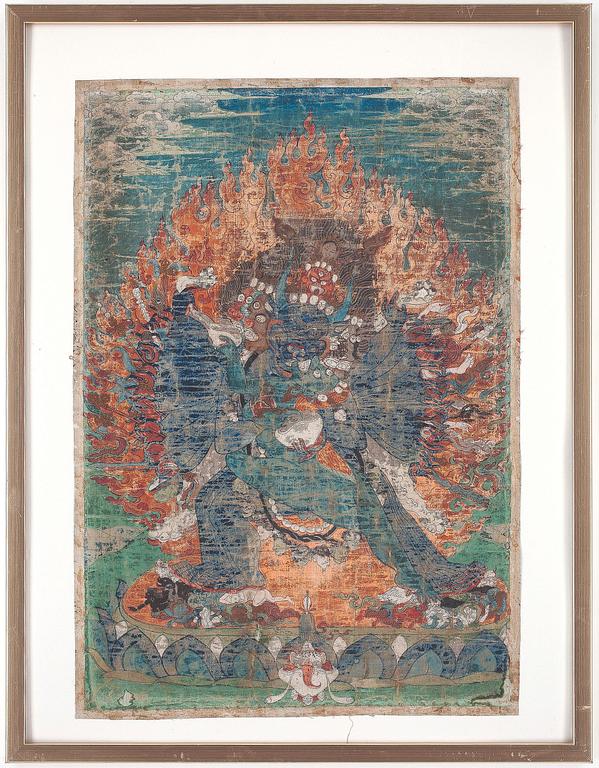 A Tibetan thangka of Yamantaka Vajrabhairava, presumably 18th or early 19th Century.