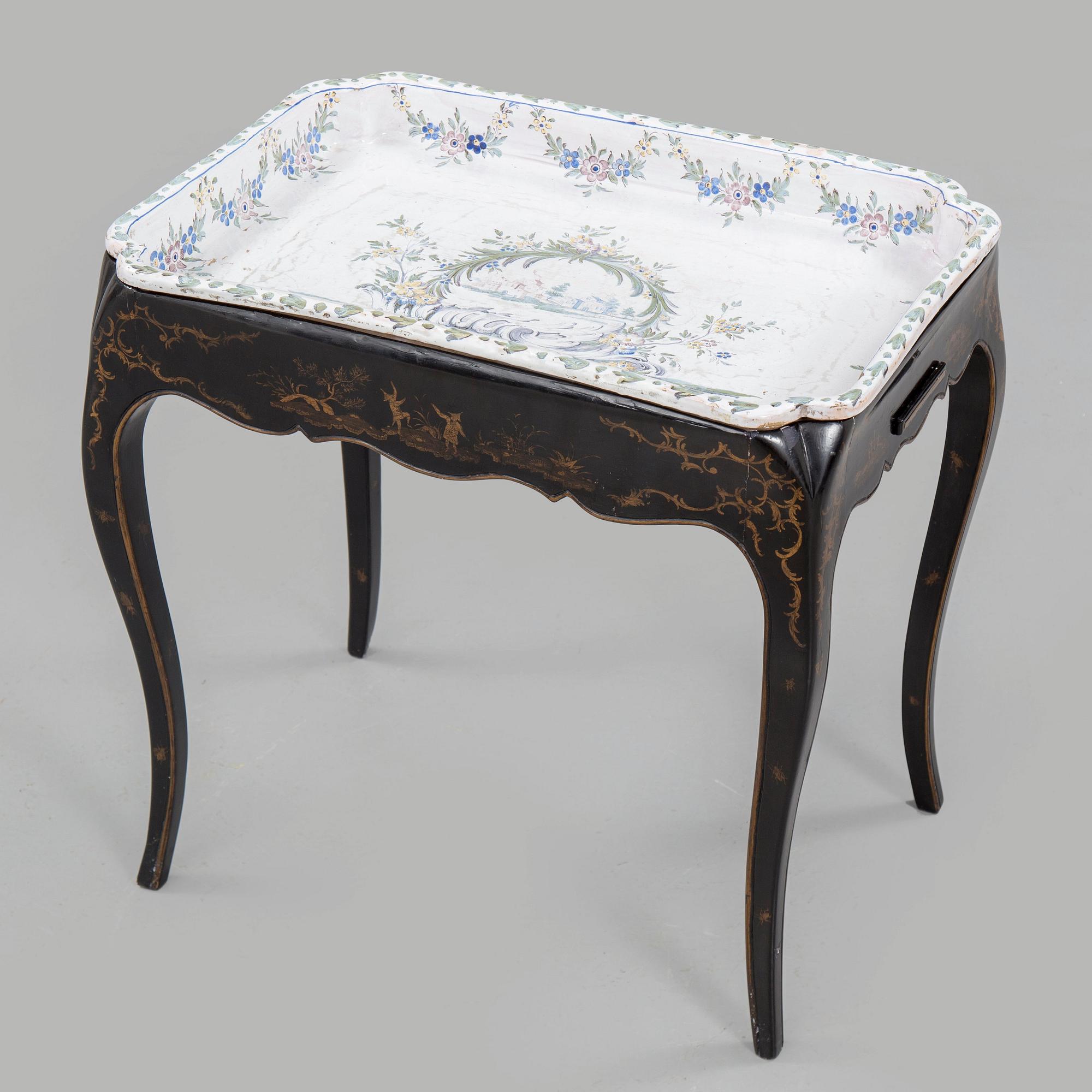 A Swedish Rococo faience tea table, Marieberg 1770.