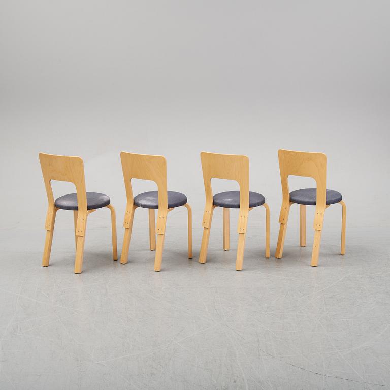 An 'Aalto' table and four chairs model 66 by Alvar Aalto for Artek, designed 1935.