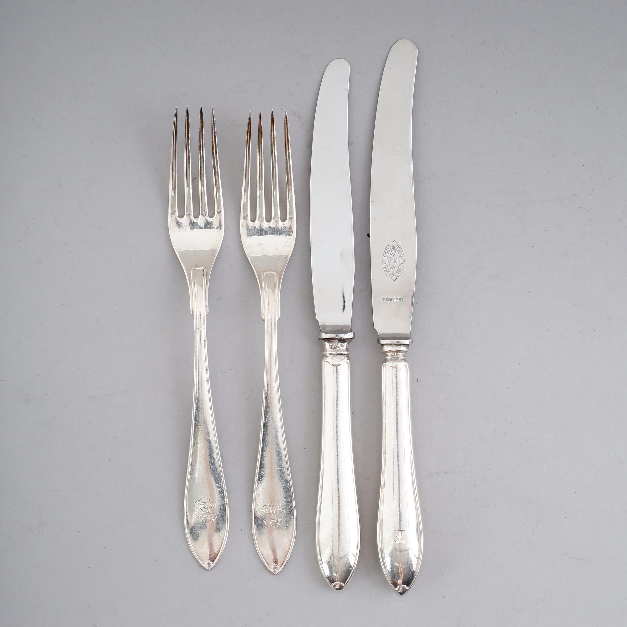 BESTICK, 20 delar, silver, GAB, Stockholm 1920-tal. Total vikt med stålblad ca 1000 gram.