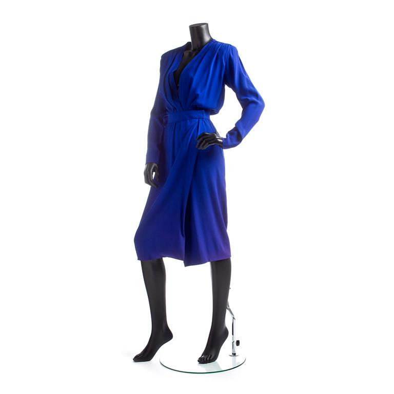 YVES SAINT LAURENT, a Klein blue silk dress.