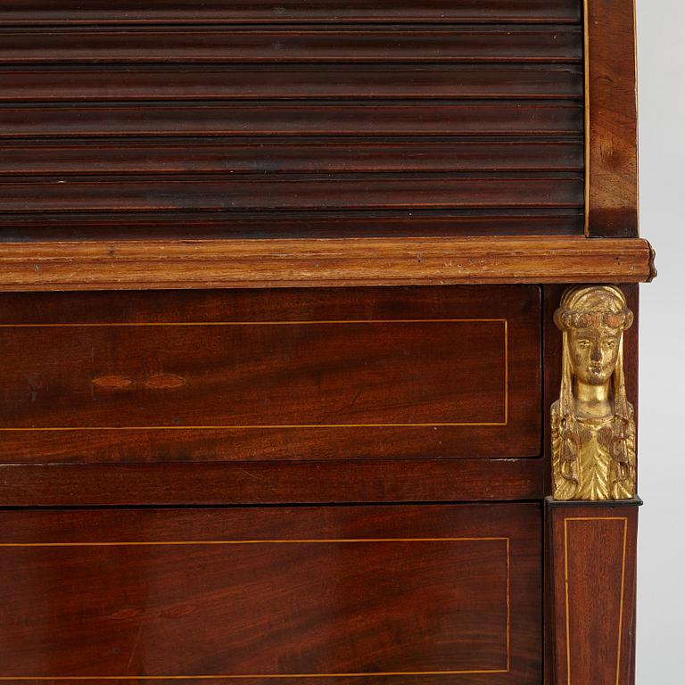 A late Gustavian mahogany secretaire, Stockholm, early 19th century,.