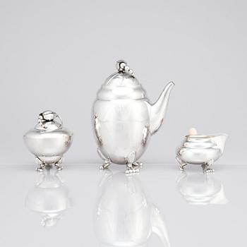 Georg Jensen, a sterling silver 3 pieces 'Blossom' coffee service, Jensen & Wendel, Copenhagen 1945-51.