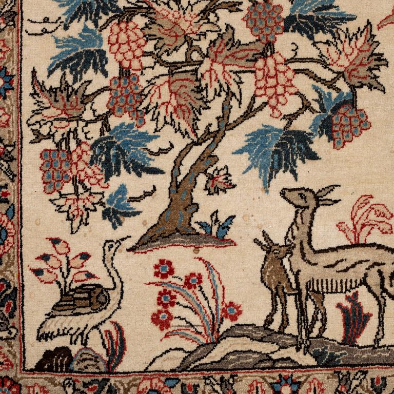 A RUG, an old Qum, figural, Iranian, ca 211-213,5 x 143,5-148 cm.