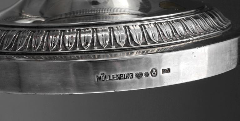 KAFFESERVIS, 3 delar, silver, empirstil, Gustaf Möllenborg, Stockholm 1917. Ca 1540g.