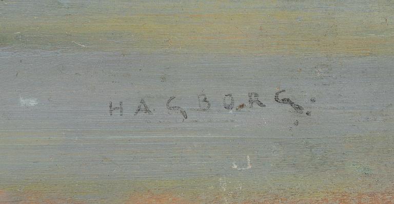 August Hagborg, olja på pannå, signerad.