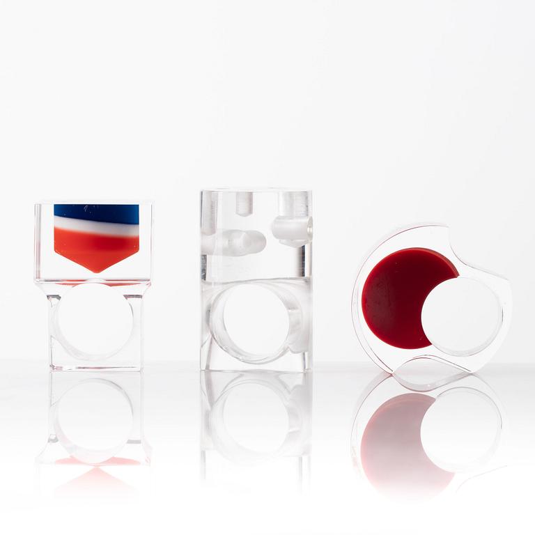 Siv Lagerström, three acrylic rings, 1970s.