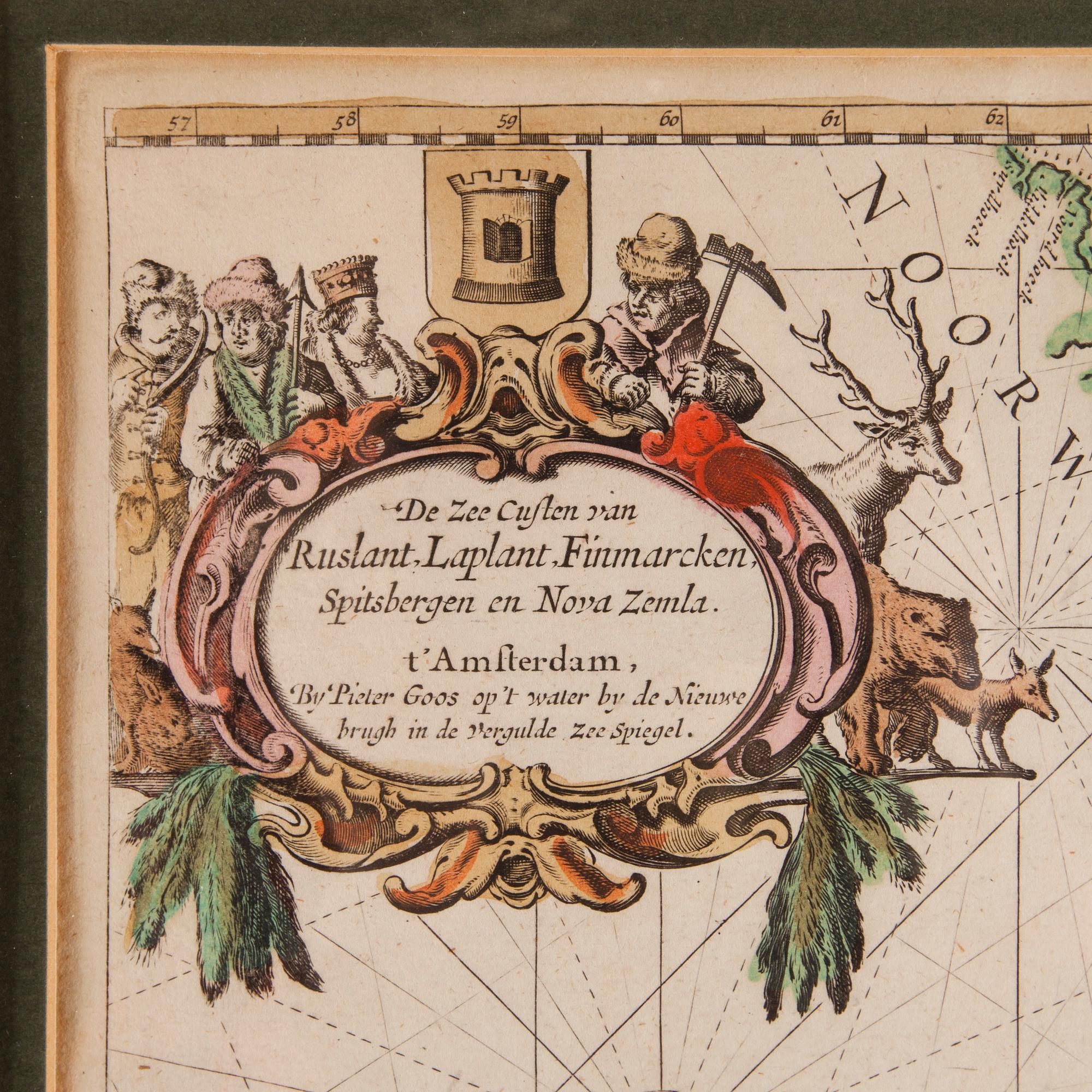 KARTA, handkolorerad, Pieter Goos, Amsterdam 1600-tal.